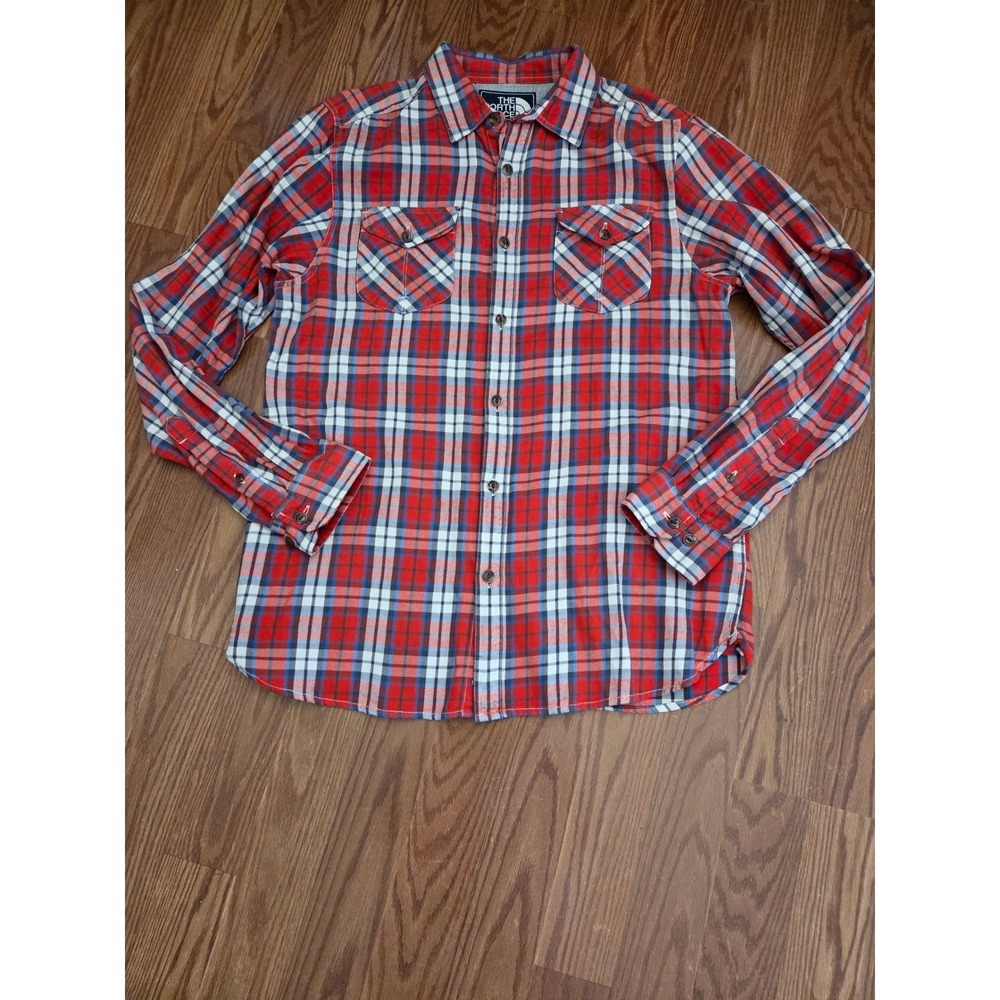 The North Face Red Blue Plaid Long Sleeve Button Up Shirt Men's L Ca Heritage